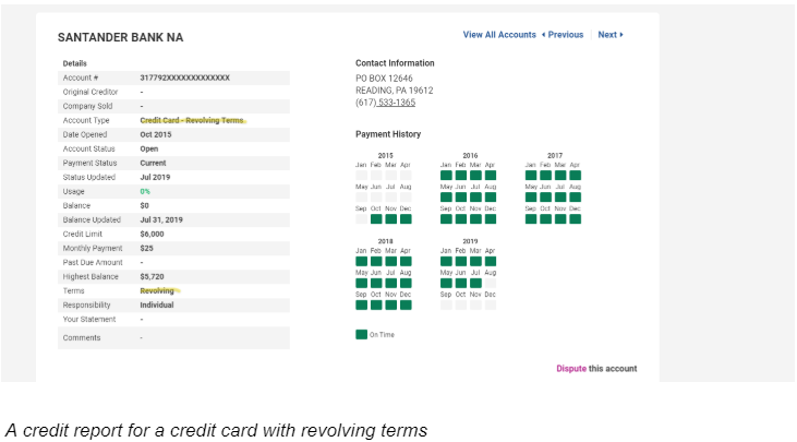 A Credit Report For A Credit Card With Revolving Terms