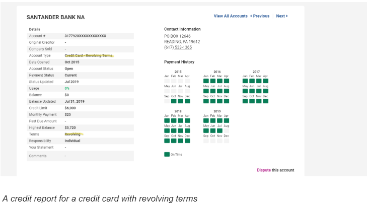 A Credit Report For A Credit Card With Revolving Terms A Credit Report For A Credit Card With Revolving Terms