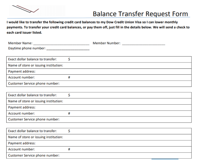 A Typical Balance Transfer Request Form A Typical Balance Transfer Request Form