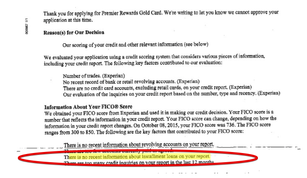 Report stating denial for credit card. Report stating denial for credit card.
