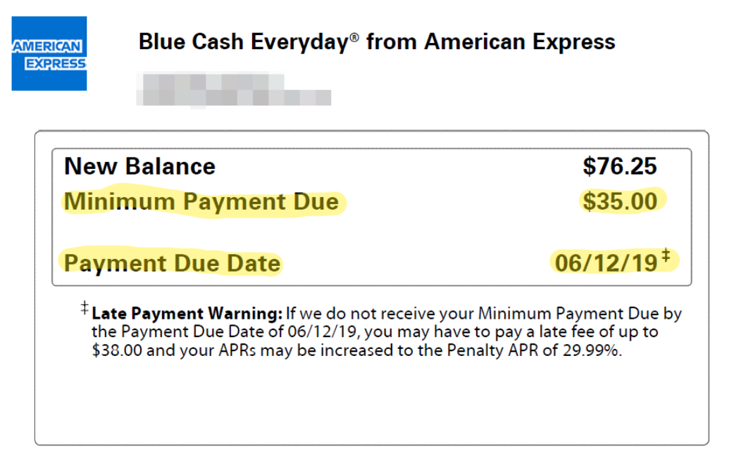 Credit Card Statement Showing Payment Information