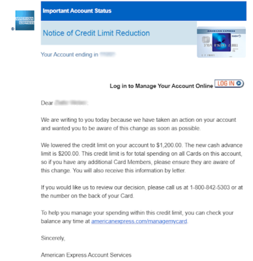 Notice For Credit Limit Reduction Notice For Credit Limit Reduction
